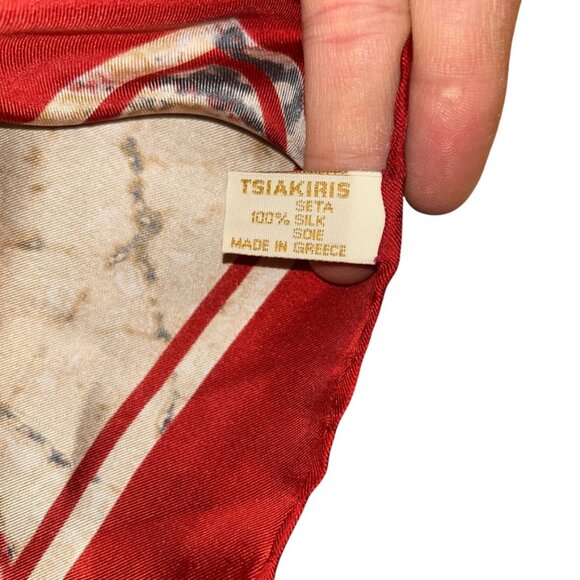 TSIAKIRIS Greece 100% silk abstract art hand rolled sewn vintage scarf - Picture 3 of 9